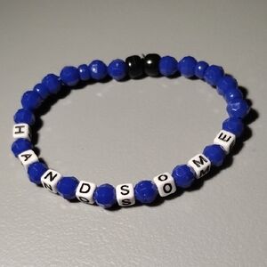Handmade 'Handsome' Blue Beaded Letter Bracelet